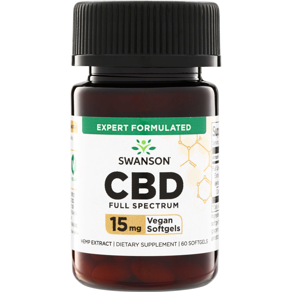 SWU1080 | Swanson CBD Full Spectrum, 15 mg Vegan Softgels, 60-count bottle - Thumbnail