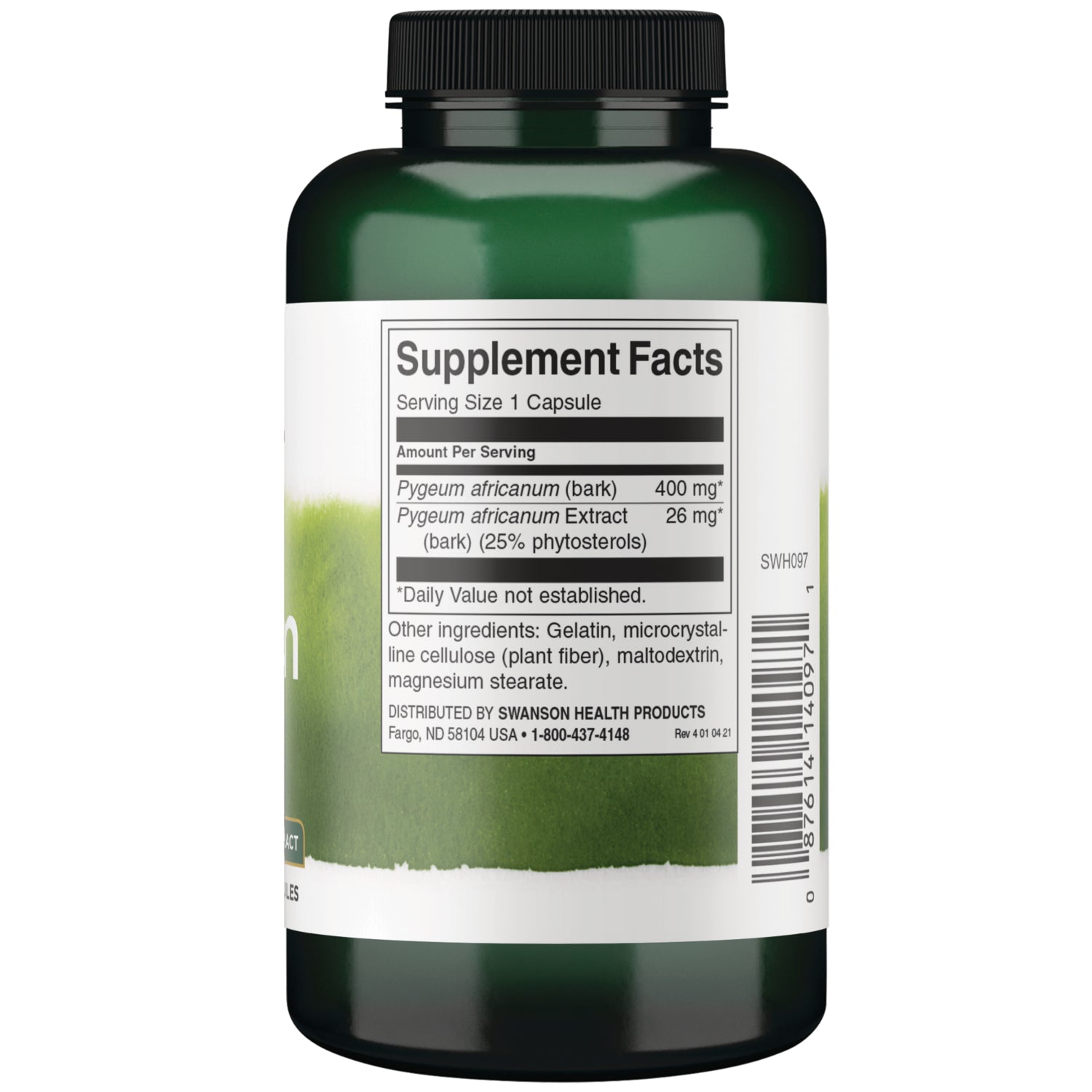 SWH097 | Supplement Facts panel with ingredients and serving size for Swanson Pygeum Africanum