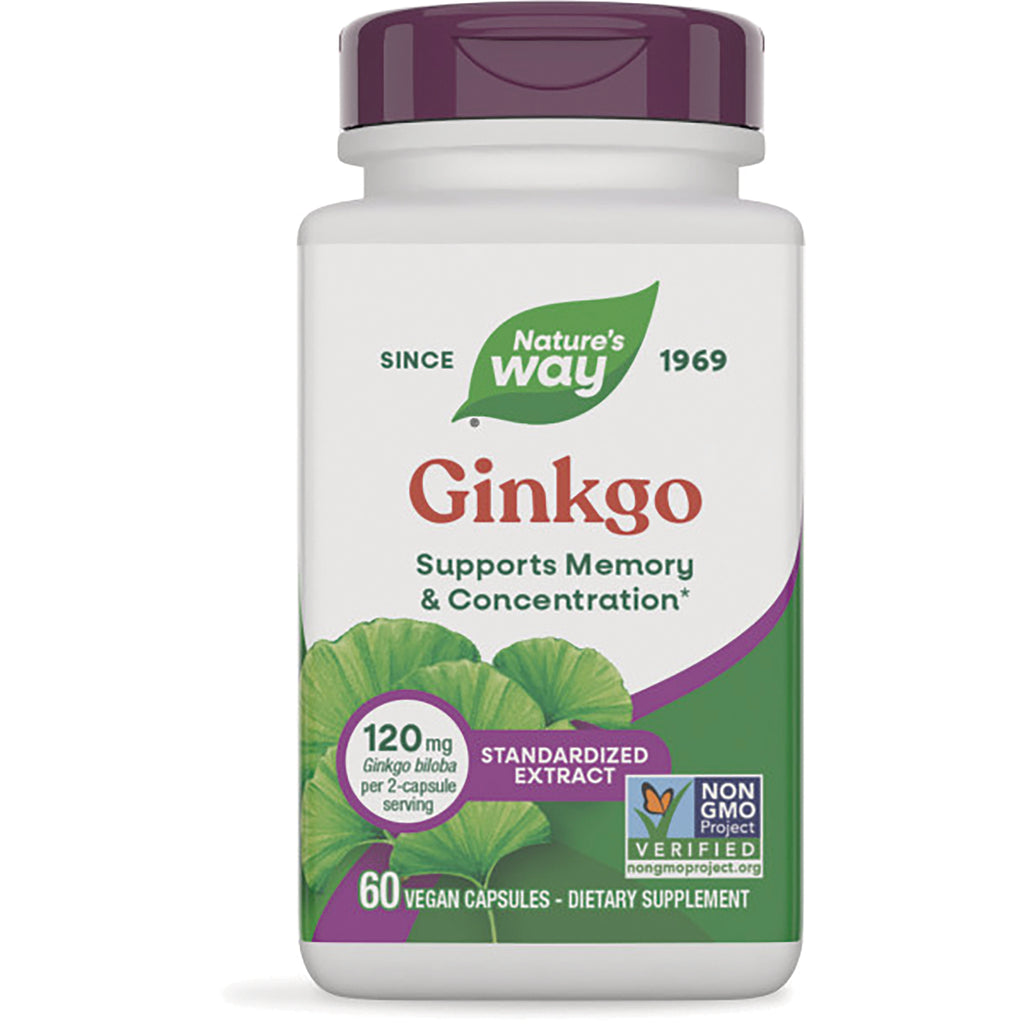 NW521 | Nature's Way Ginkgo bottle front, supports memory & concentration, 60 vegan capsules - Thumbnail