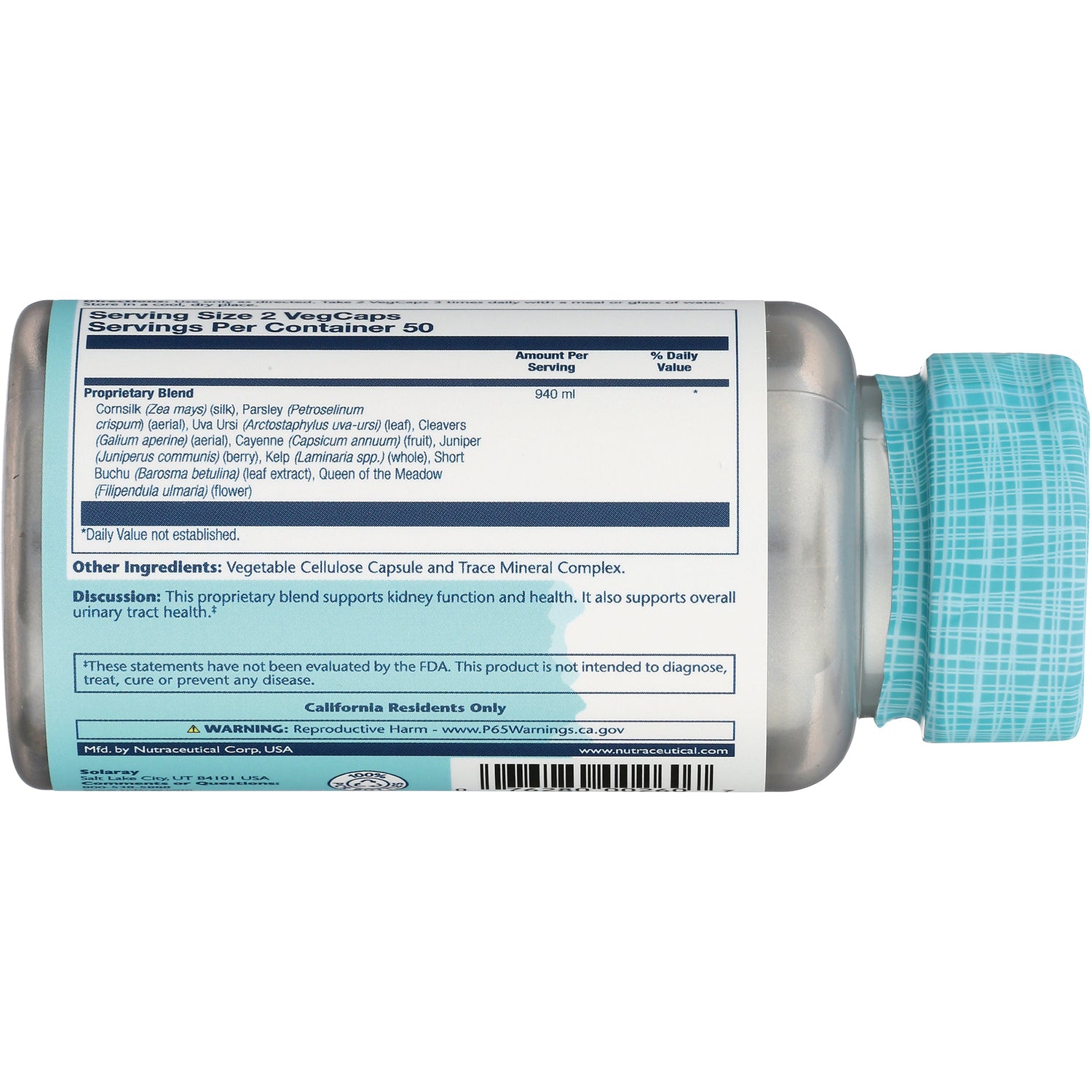 SLR237 | Back label with Supplement Facts, proprietary blend ingredients, other ingredients, warning, and barcode