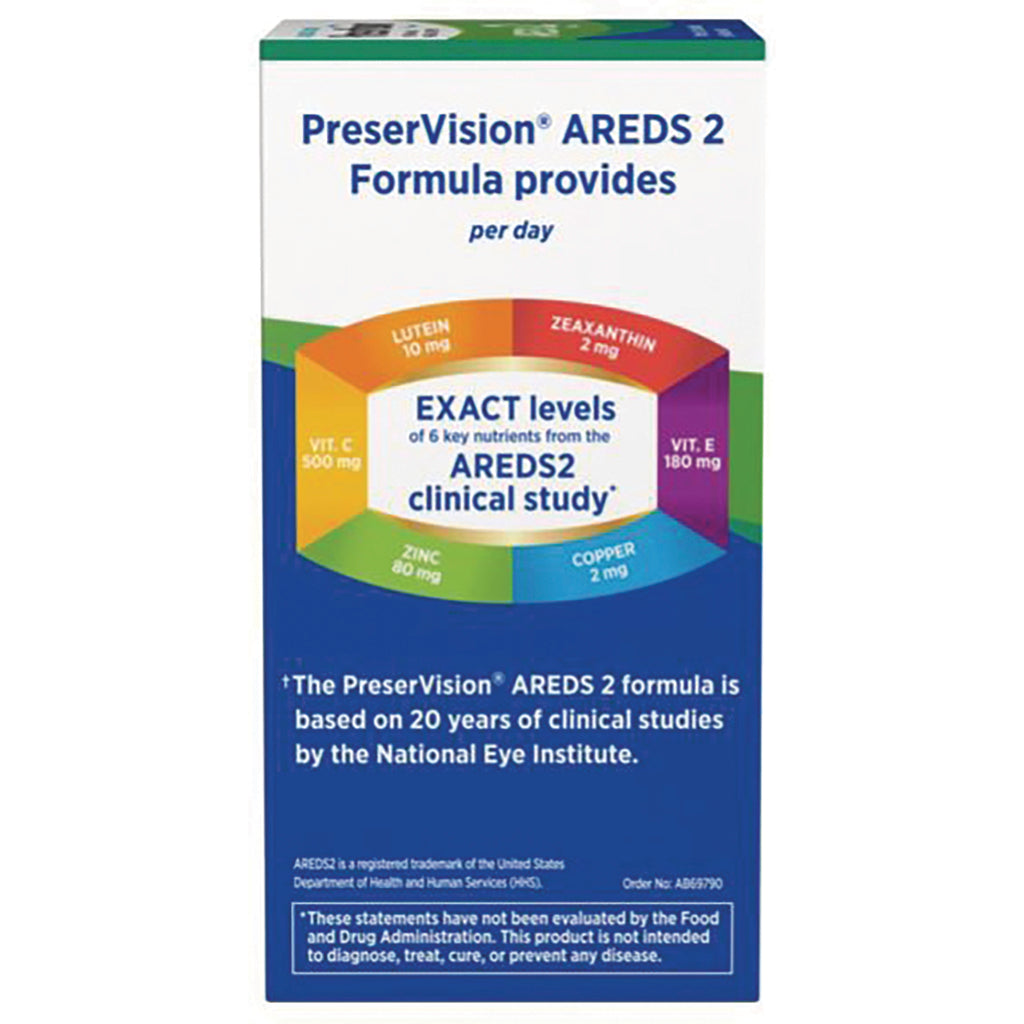 BNL032 | PreserVision AREDS 2 back panel showing exact levels of AREDS2 nutrients and clinical study note - Thumbnail