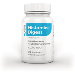 DIM009 | White bottle labeled Histamine Digest with DAOgest, 30,000 HDU, 60 Capsules dietary supplement