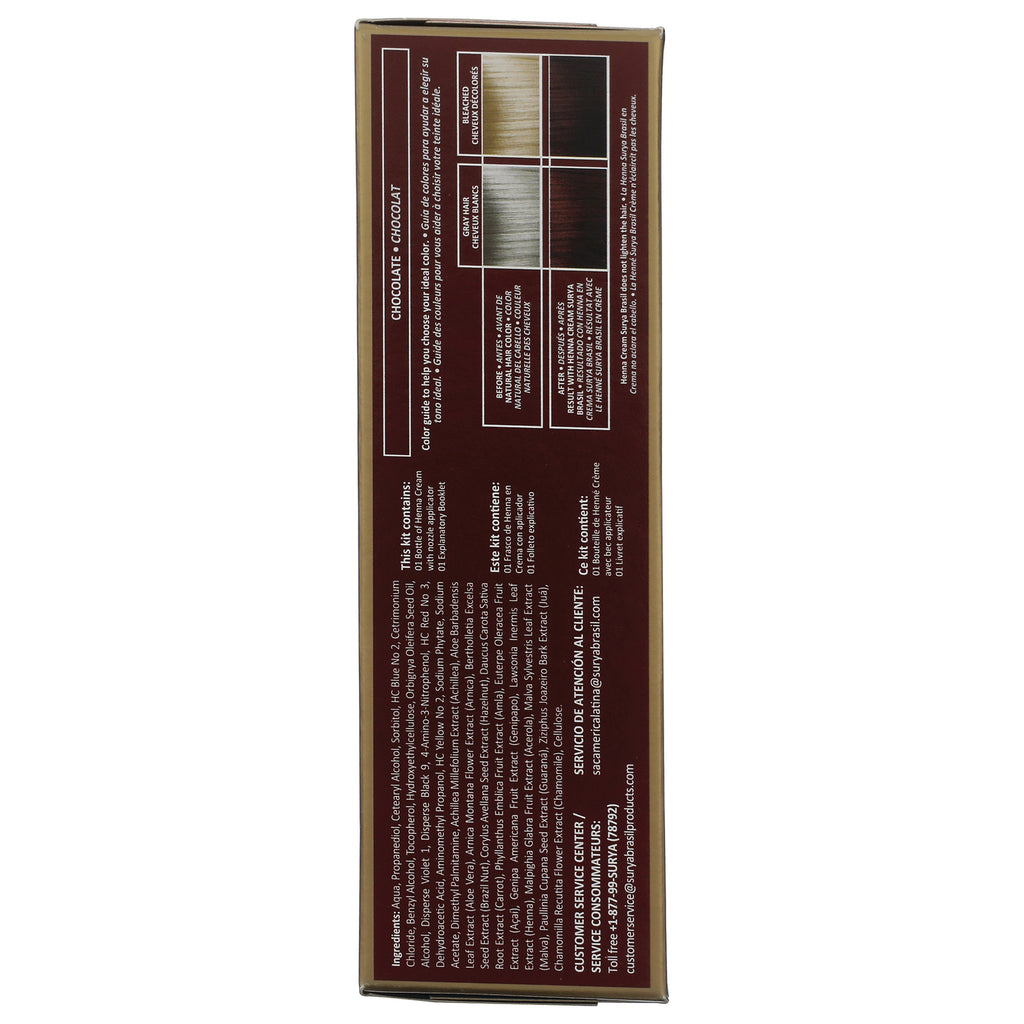 SUR024 | Hair color box side panel in Chocolate shade with color swatches, ingredients, and contents - Thumbnail