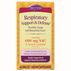 NTS25 | Nature's Secret Respiratory Support & Defense front box showing 600 mg NAC and 60 tablets