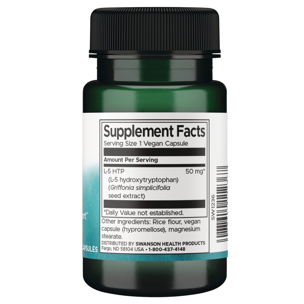 SW1237 | Back label with Supplement Facts panel for L-5 HTP 50 mg; serving size 1 vegan capsule - Thumbnail