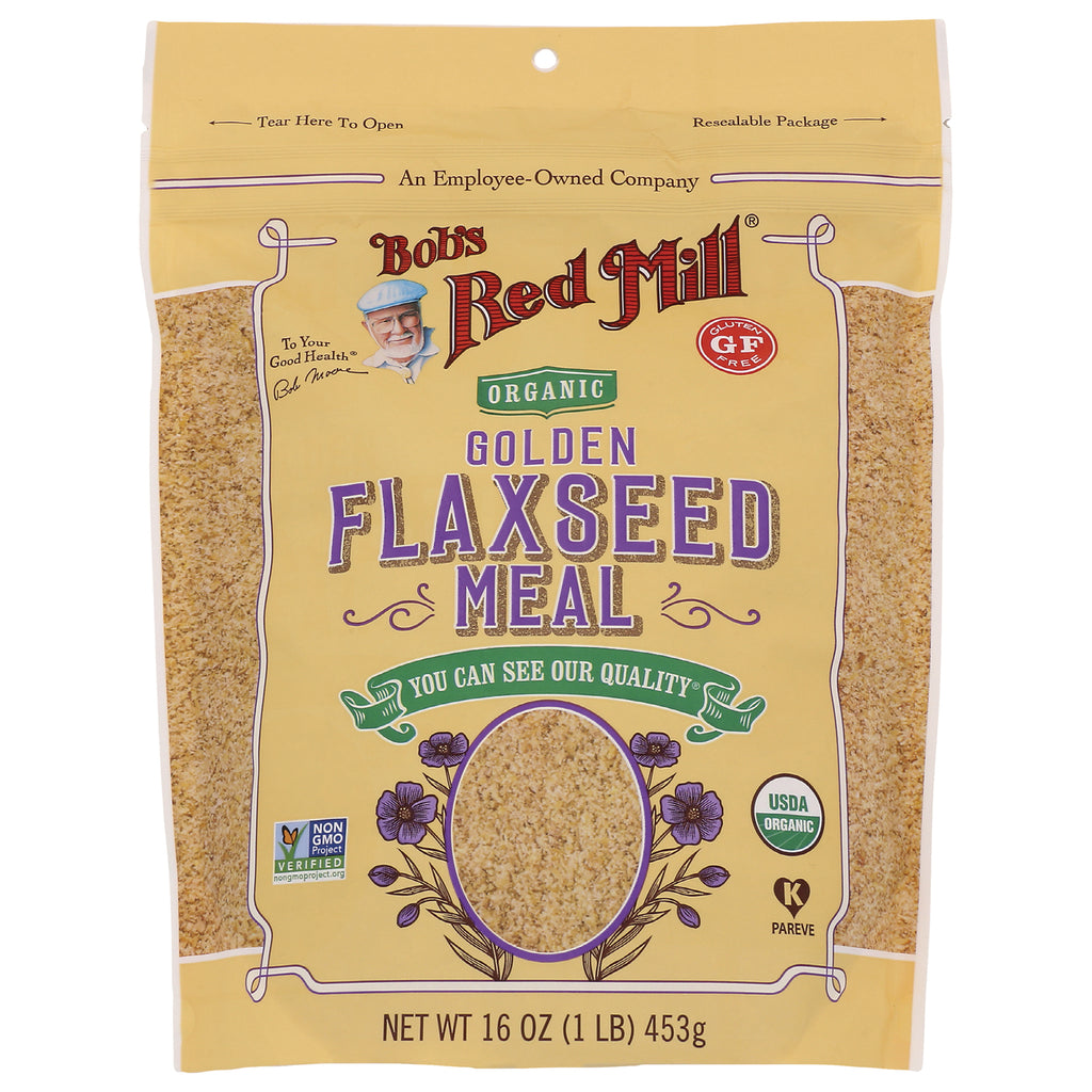 BOB265 | Bob's Red Mill organic golden flaxseed meal bag front showing branding, product window and 16 oz net weight - Thumbnail