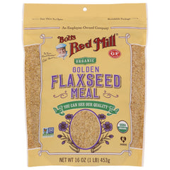 BOB265 | Bob's Red Mill organic golden flaxseed meal bag front showing branding, product window and 16 oz net weight