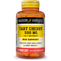 MSN064 | Mason Natural Tart Cherry 500 mg supplement bottle with yellow label and visible orange veggie caps