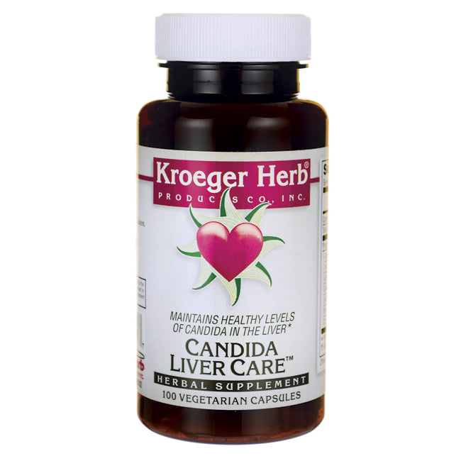 KRG014 | Kroeger Herb Candida Liver Care herbal supplement bottle, 100 vegetarian capsules, front view