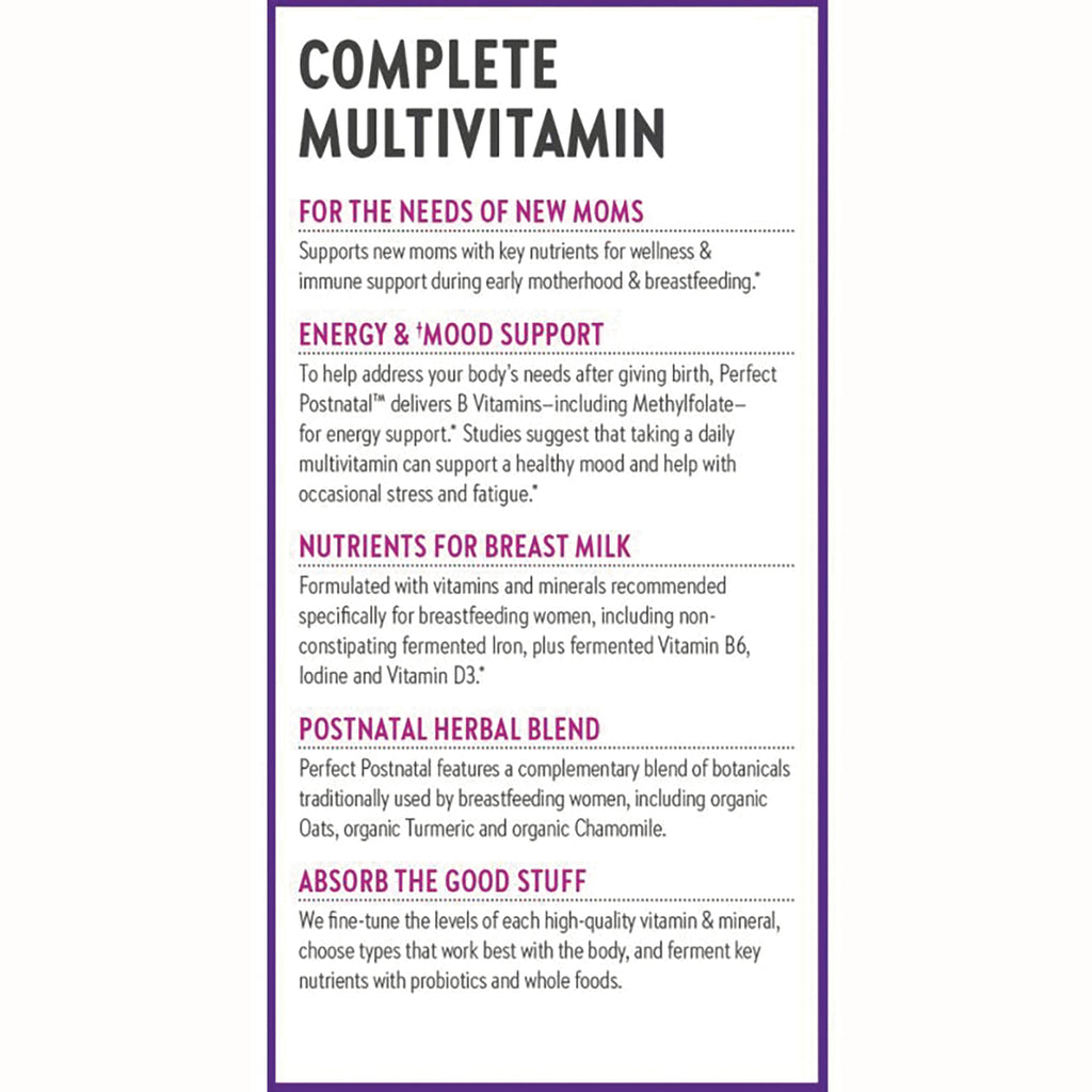 NWC262 | Product infographic titled Complete Multivitamin listing benefits for new moms including energy, breast milk nutrients, herbal blend - Thumbnail