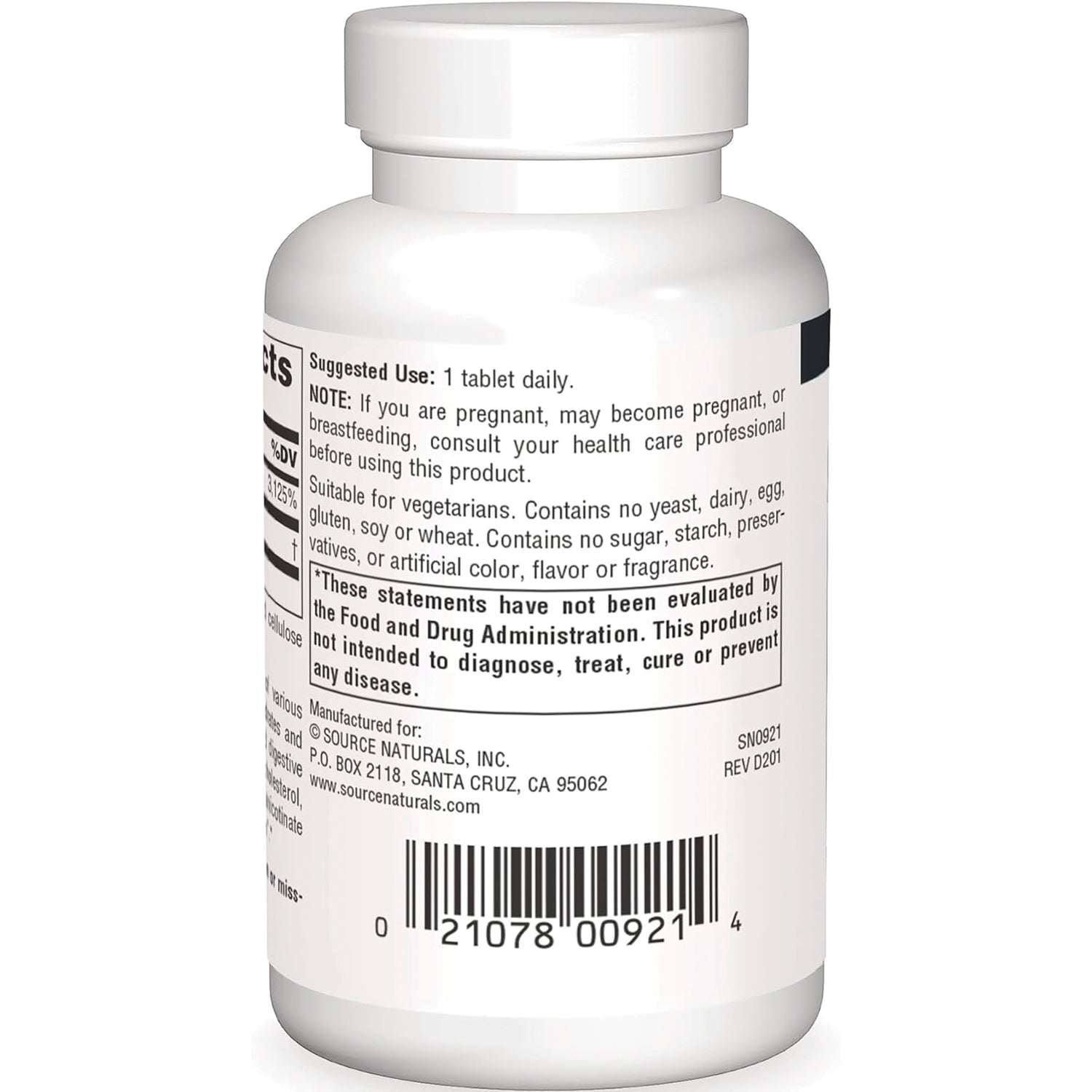 SN215 | Back label with suggested use, warnings, and barcode