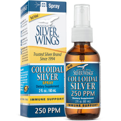 NPS002 | Silver Wings Colloidal Silver 250 PPM spray bottle and box, 2 fl oz immune support dietary supplement