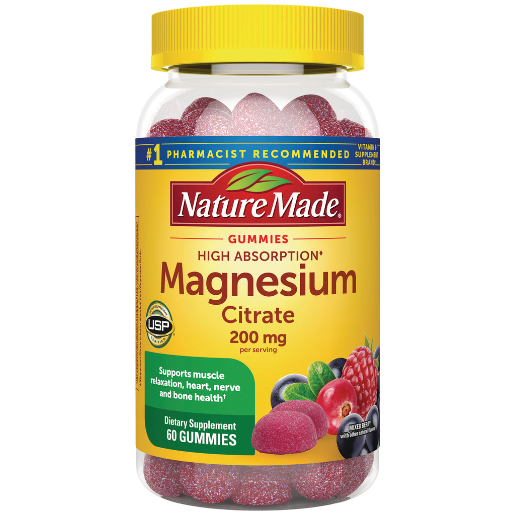 NTM122 | Nature Made Magnesium Citrate gummies 200 mg bottle, 60 gummies, yellow label, mixed berry - Thumbnail