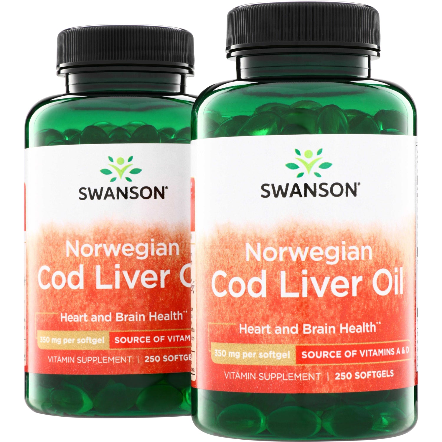 SW333 | Swanson Norwegian Cod Liver Oil 250 softgels, 350 mg per softgel, Source of Vitamins A & D
