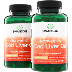 SW333 | Swanson Norwegian Cod Liver Oil 250 softgels, 350 mg per softgel, Source of Vitamins A & D