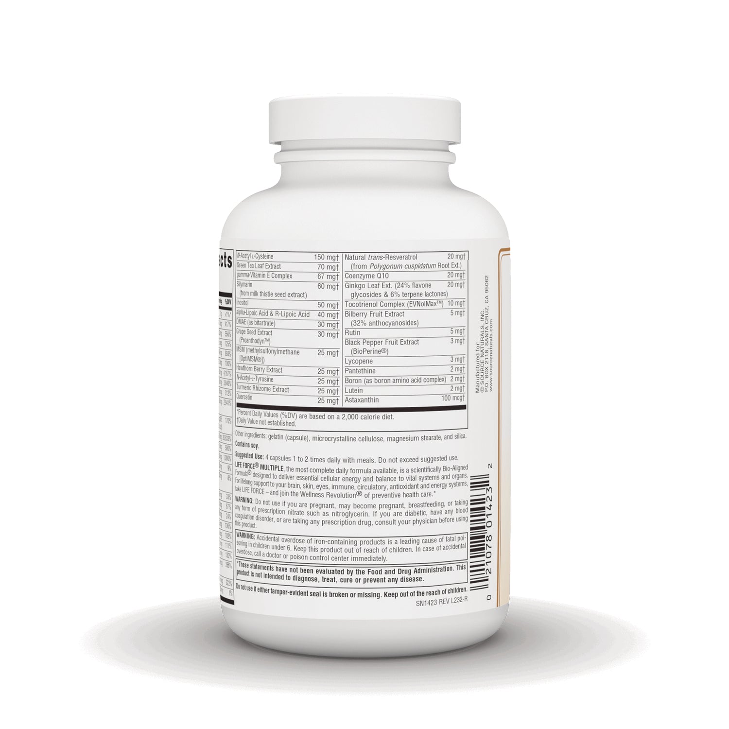 SN567 | Back label with Supplement Facts, ingredients, and barcode