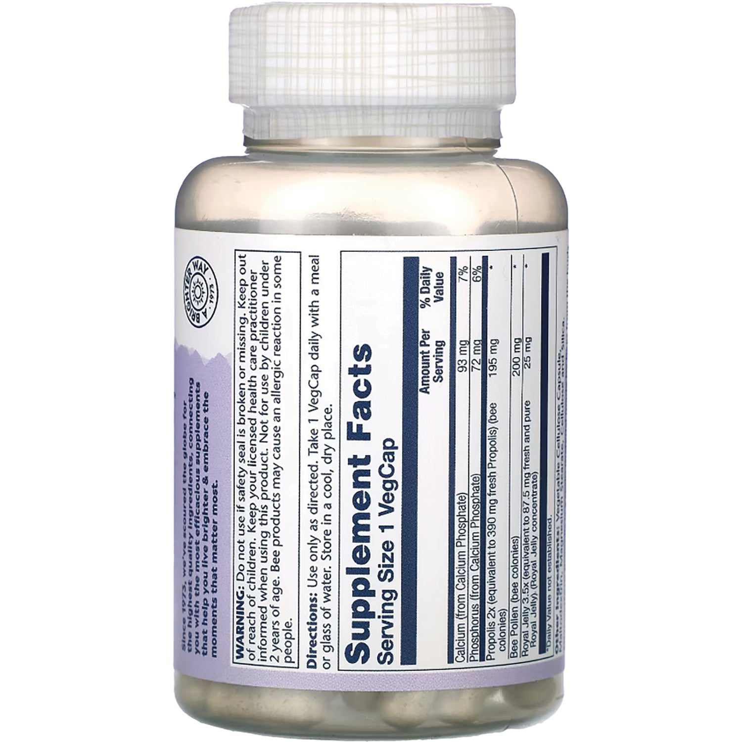 SLR395 | Back label showing Supplement Facts panel, warnings, and directions