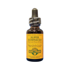 HPH033 | Amber dropper bottle with yellow label reading SUPER ECHINACEA Herb Pharm liquid herbal extract 1 fl oz