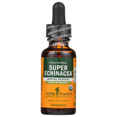 HPH033 | Amber dropper bottle with yellow label reading SUPER ECHINACEA Herb Pharm liquid herbal extract 1 fl oz