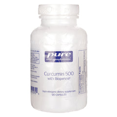 PRN149 | white bottle labeled pure encapsulations Curcumin 500 with Bioperine, 120 capsules