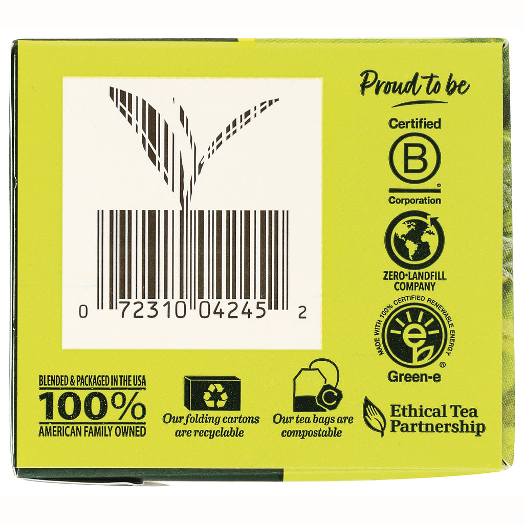 BGT012 | Barcode with certification icons and text 'Zero-Landfill Company', '100% American Family Owned' and 'Our tea bags are compostable' - Thumbnail