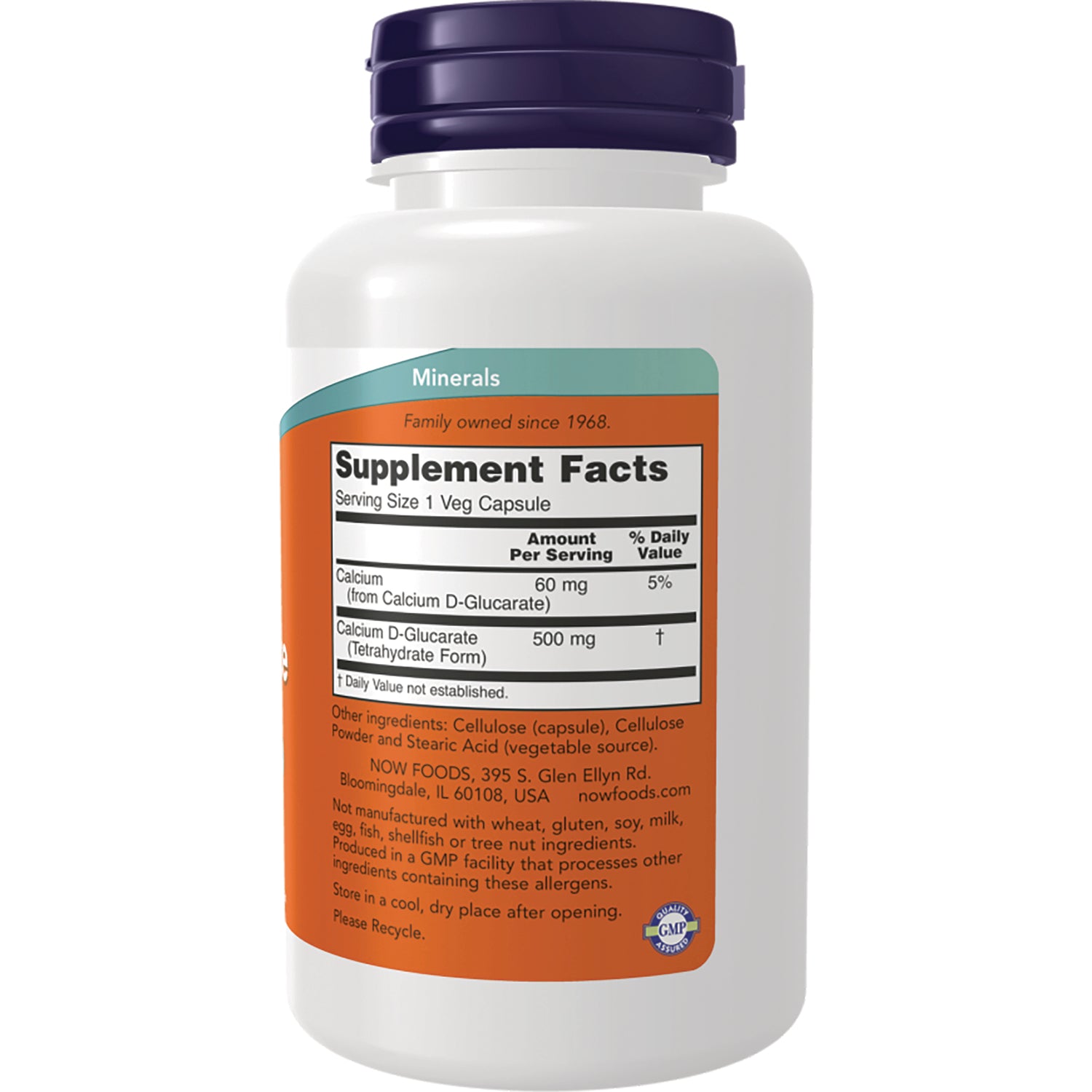 NWF1377 | Back of white supplement bottle showing Supplement Facts label and ingredients, serving size 1 veg capsule