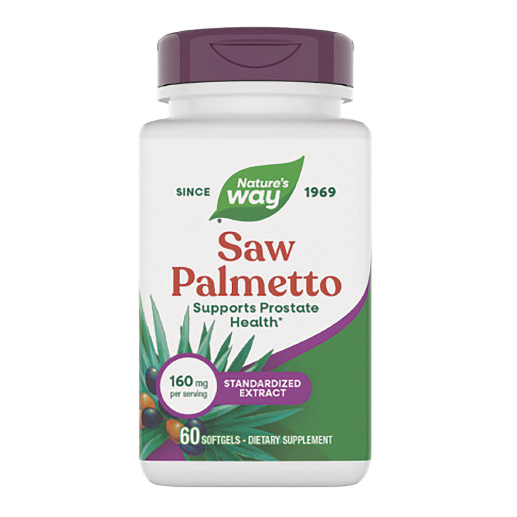 NW532 | Nature's Way Saw Palmetto supplement bottle front, 60 softgels, 160 mg standardized extract - Thumbnail