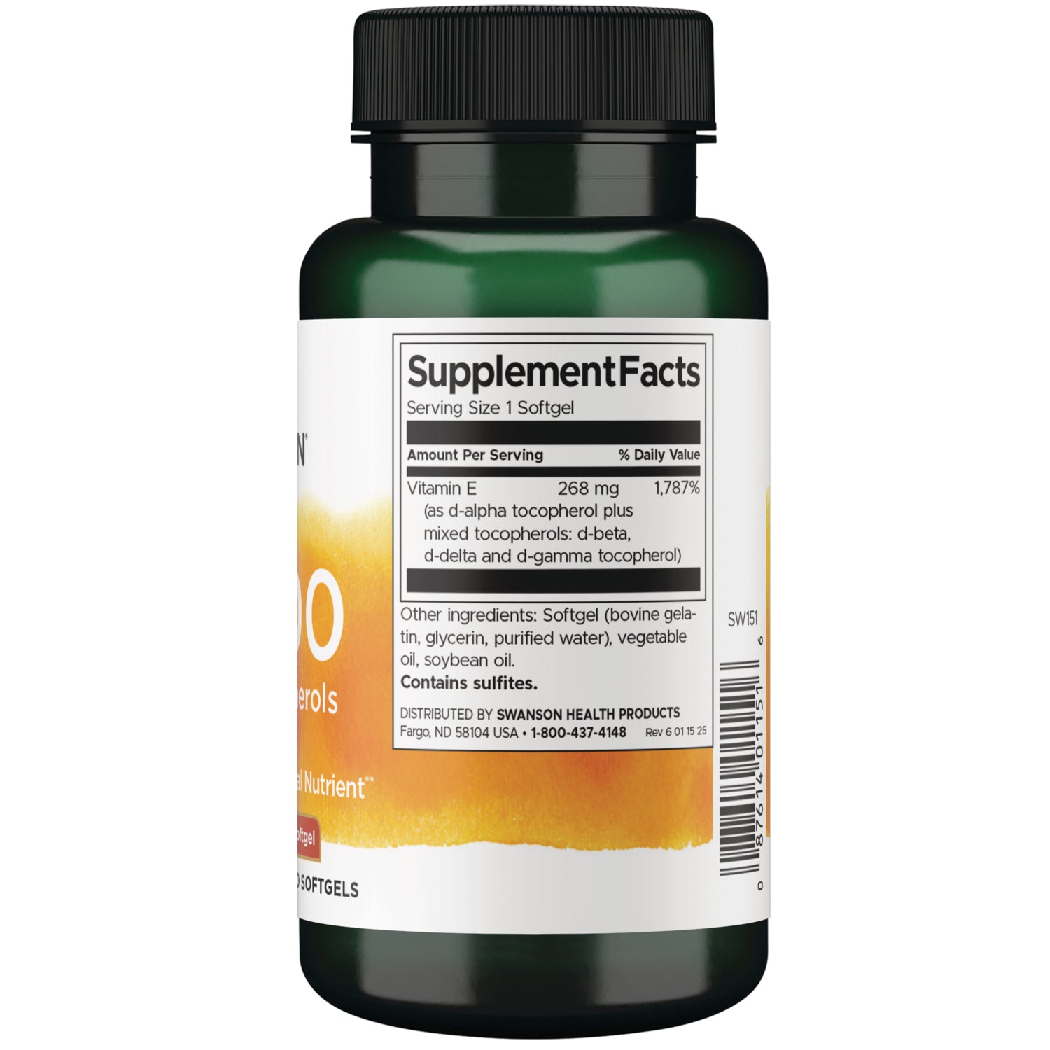 SW151 | Back label with supplement facts and serving information