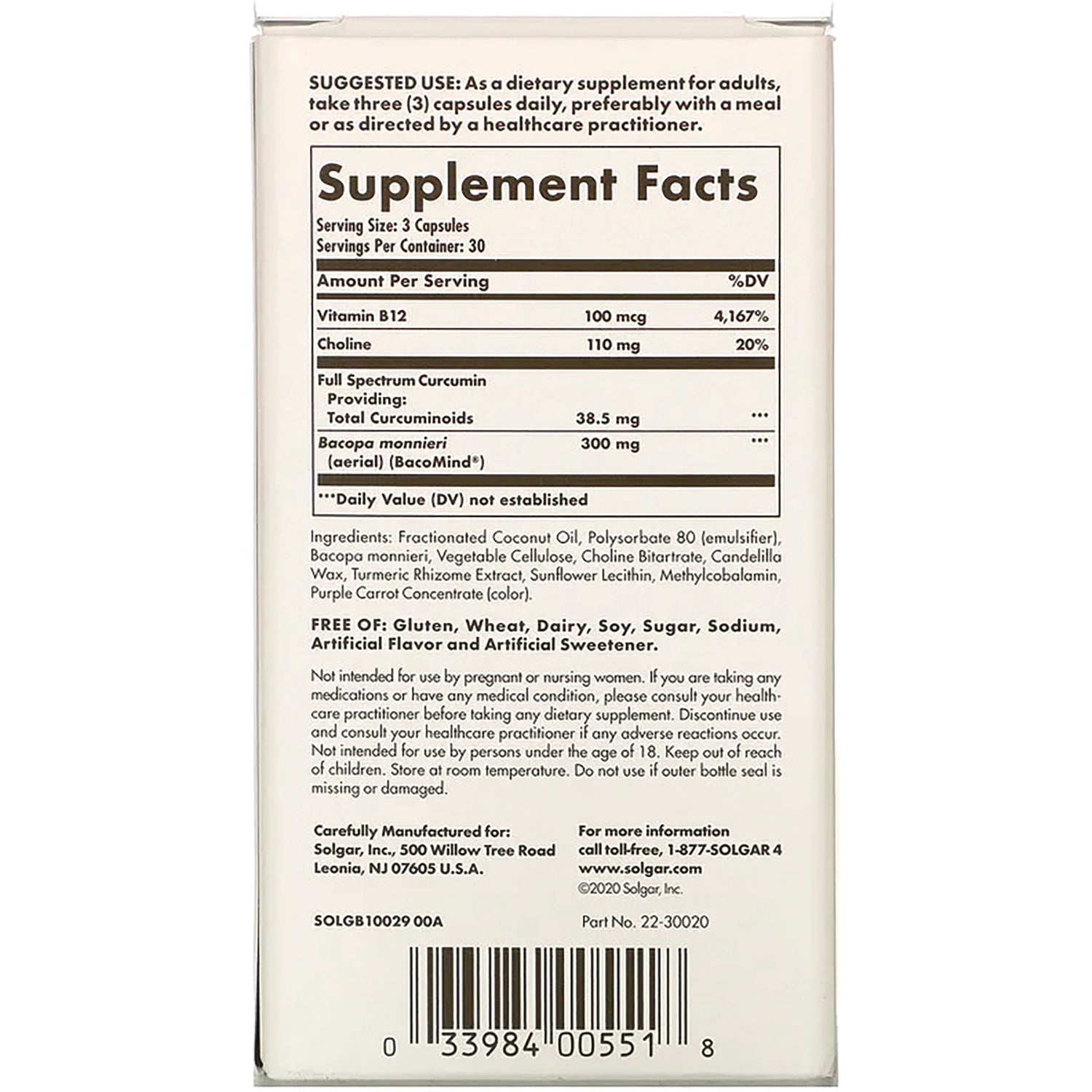 SLG373 | back panel showing Supplement Facts table, ingredients list and barcode