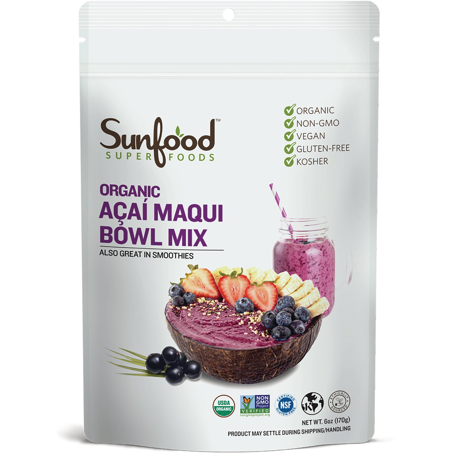 SNF027 | Sunfood Superfoods Organic Aa Maqui Bowl Mix pouch, 6 oz (170 g)