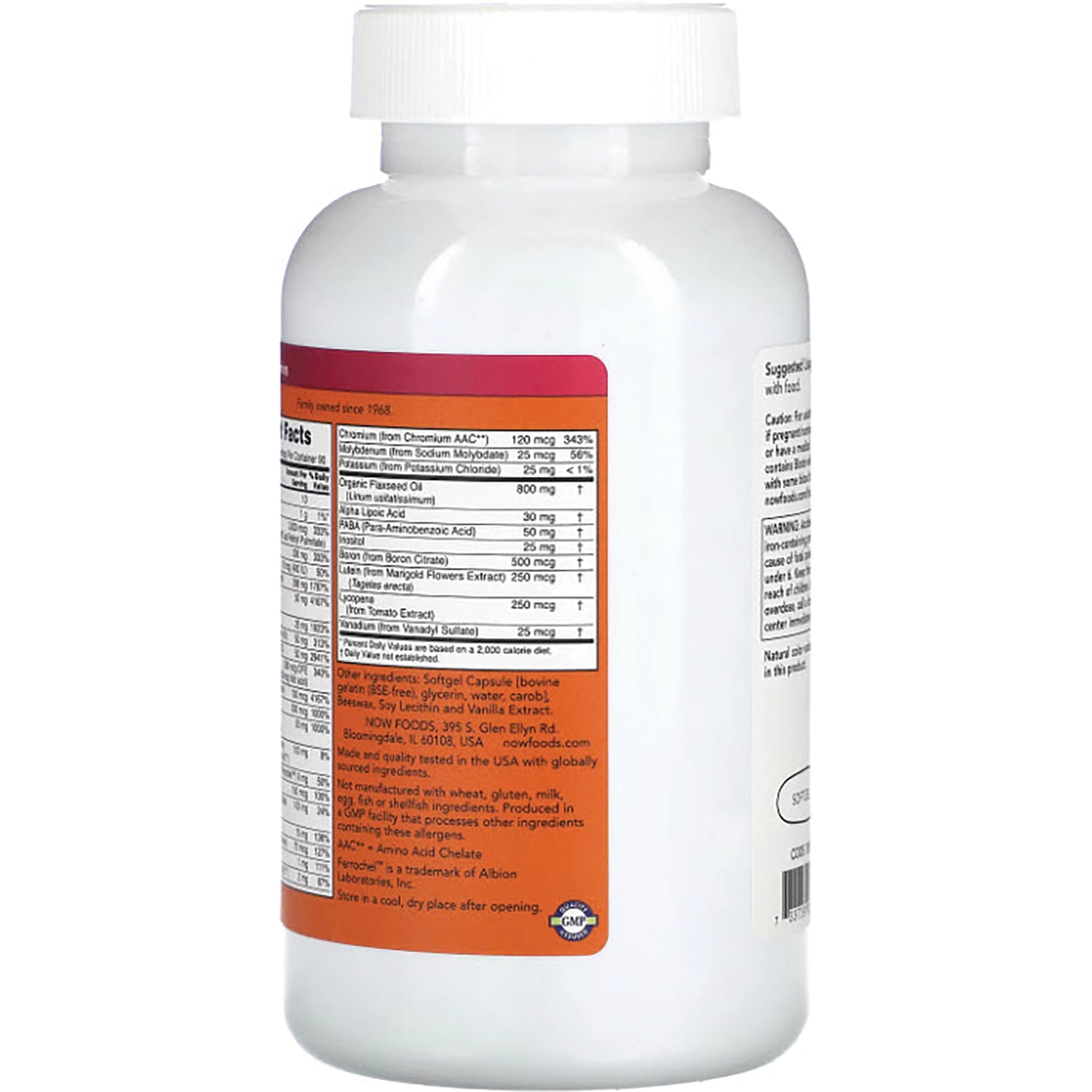 NWF327 | Back of white supplement bottle showing supplement facts and ingredient label