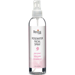 RV051 | Reviva Labs Rosewater Facial Spray pump bottle 8 fl oz with rose extract, aloe and hyaluronic acid