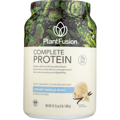 PFU002 | PlantFusion Complete Protein creamy vanilla bean powder tub with 21g plant protein label