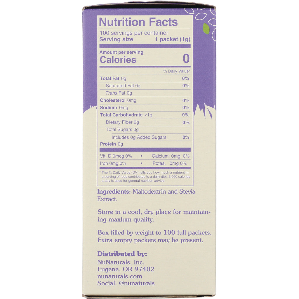 NN046 | Back panel with Nutrition Facts panel, ingredients list and distributor info for NuNaturals - Thumbnail