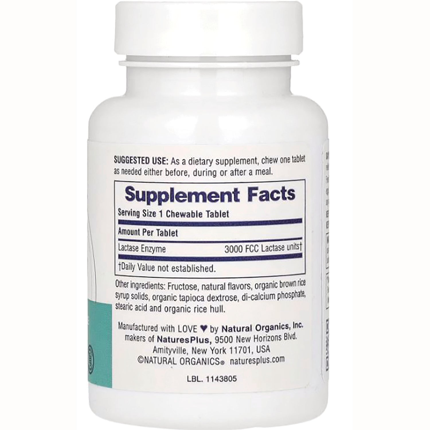 NTP112 | Back of white supplement bottle showing Supplement Facts label with serving size and ingredients