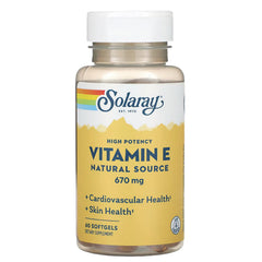 SLR424 | Solaray Vitamin E natural source 670 mg bottle front label, 60 softgels