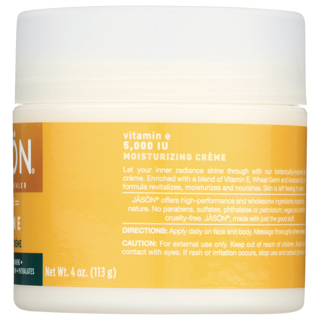 JC128 | Back label of yellow vitamin E 5,000 IU moisturizing crme jar showing directions, caution and Net Wt. 4 oz (113 g) - Thumbnail