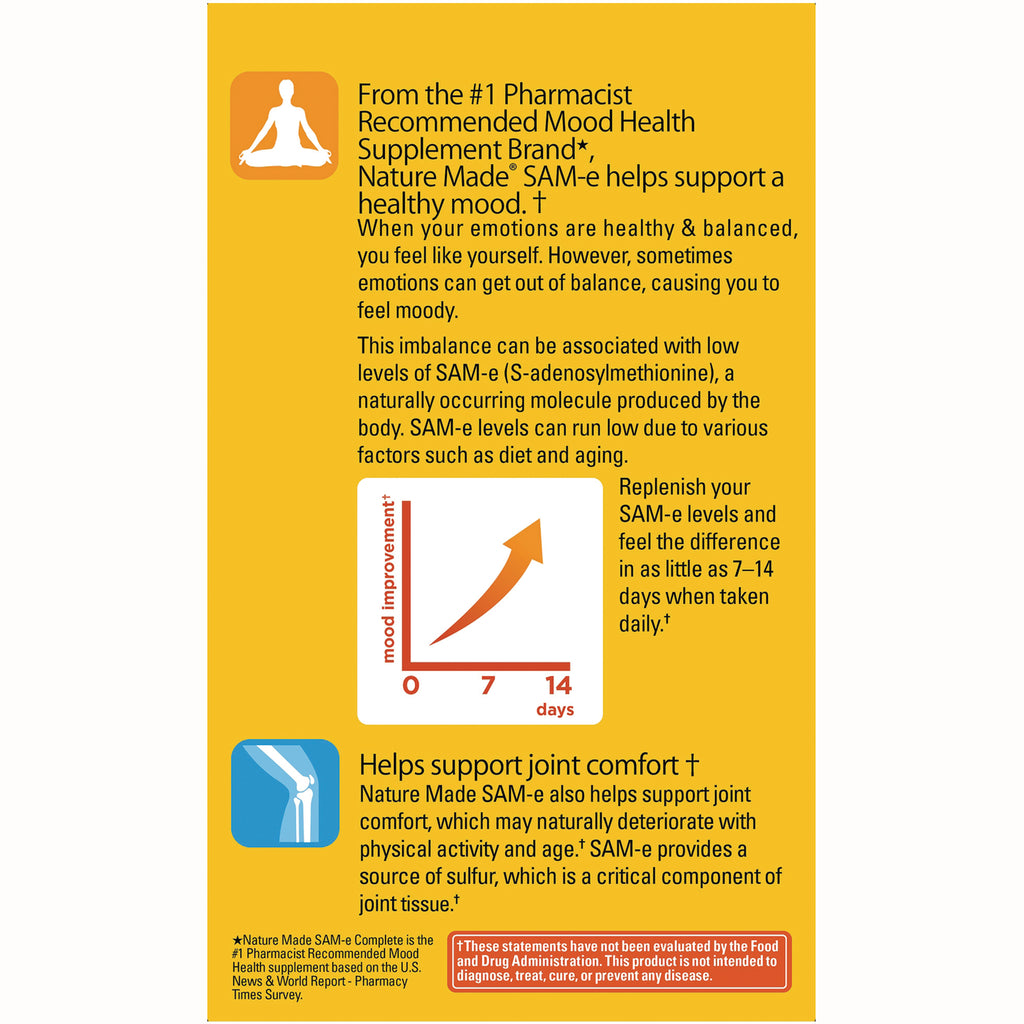 NTM158 | Product infographic showing SAM-e mood and joint support claims with a 014 day mood improvement chart - Thumbnail