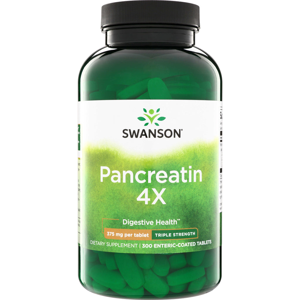 SW287 | Swanson Pancreatin 4X, Digestive Health, 375 mg per tablet, triple strength, 300 enteric-coated tablets - Thumbnail