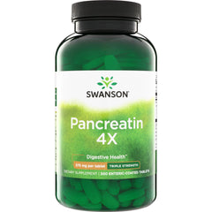 SW287 | Swanson Pancreatin 4X, Digestive Health, 375 mg per tablet, triple strength, 300 enteric-coated tablets