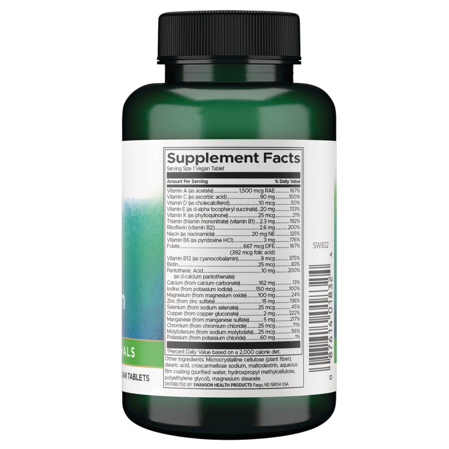 SW832 | Back label with supplement facts and serving information