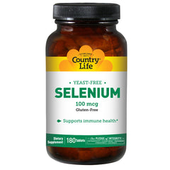 CRL439 | Country Life Selenium 100 mcg bottle front label, 180 tablets gluten-free