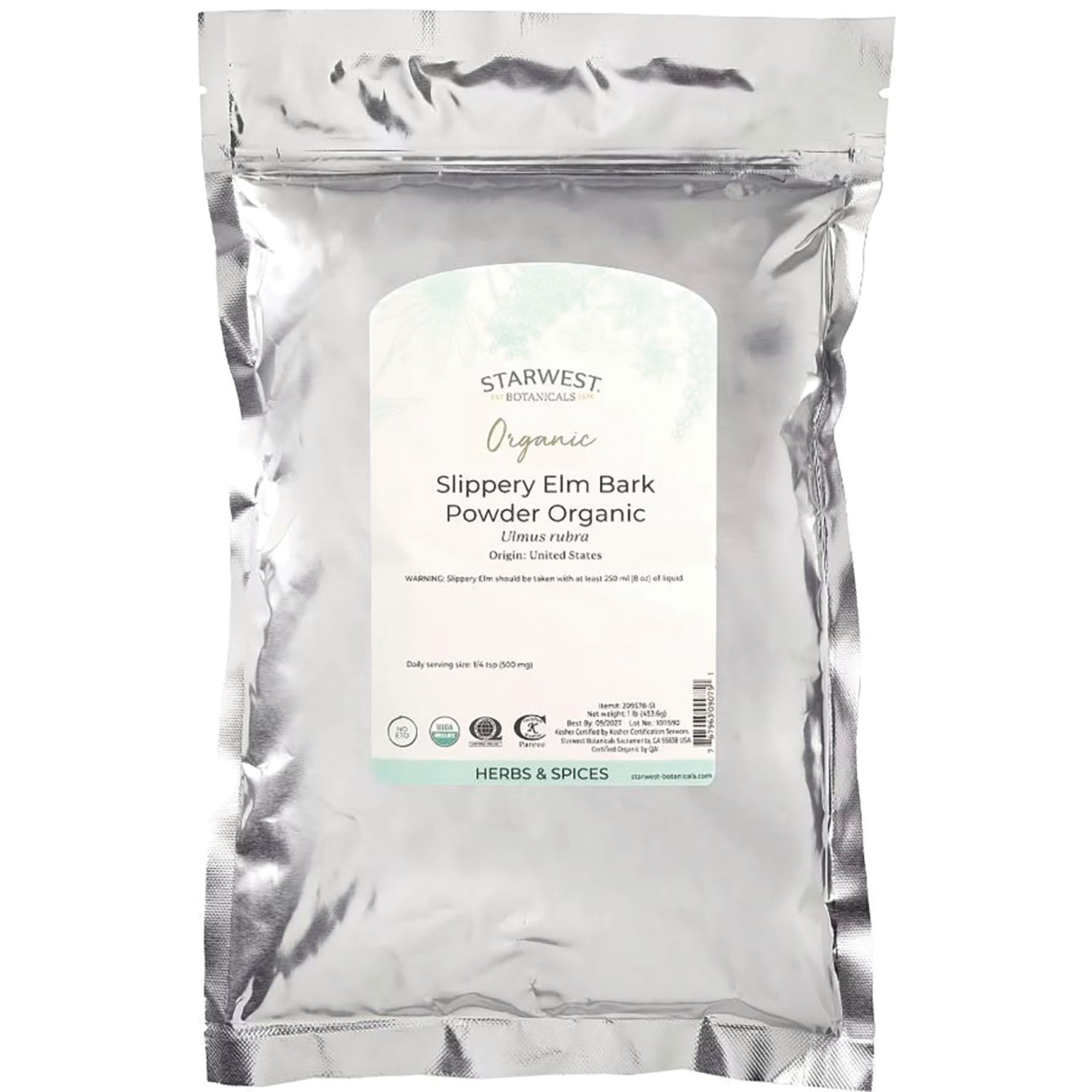 STB020 | Starwest Botanicals Organic Slippery Elm Bark Powder Organic pouch, Herbs & Spices