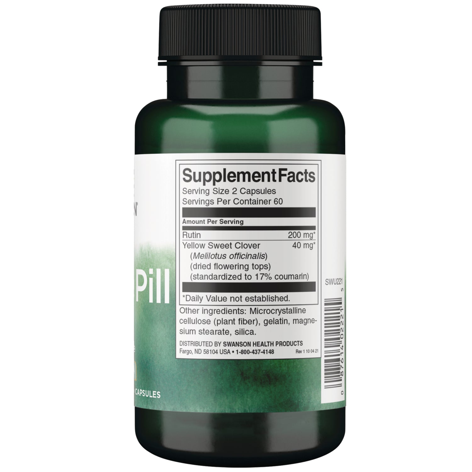 SWU221 | Back label Supplement Facts with serving size, ingredients, and barcode