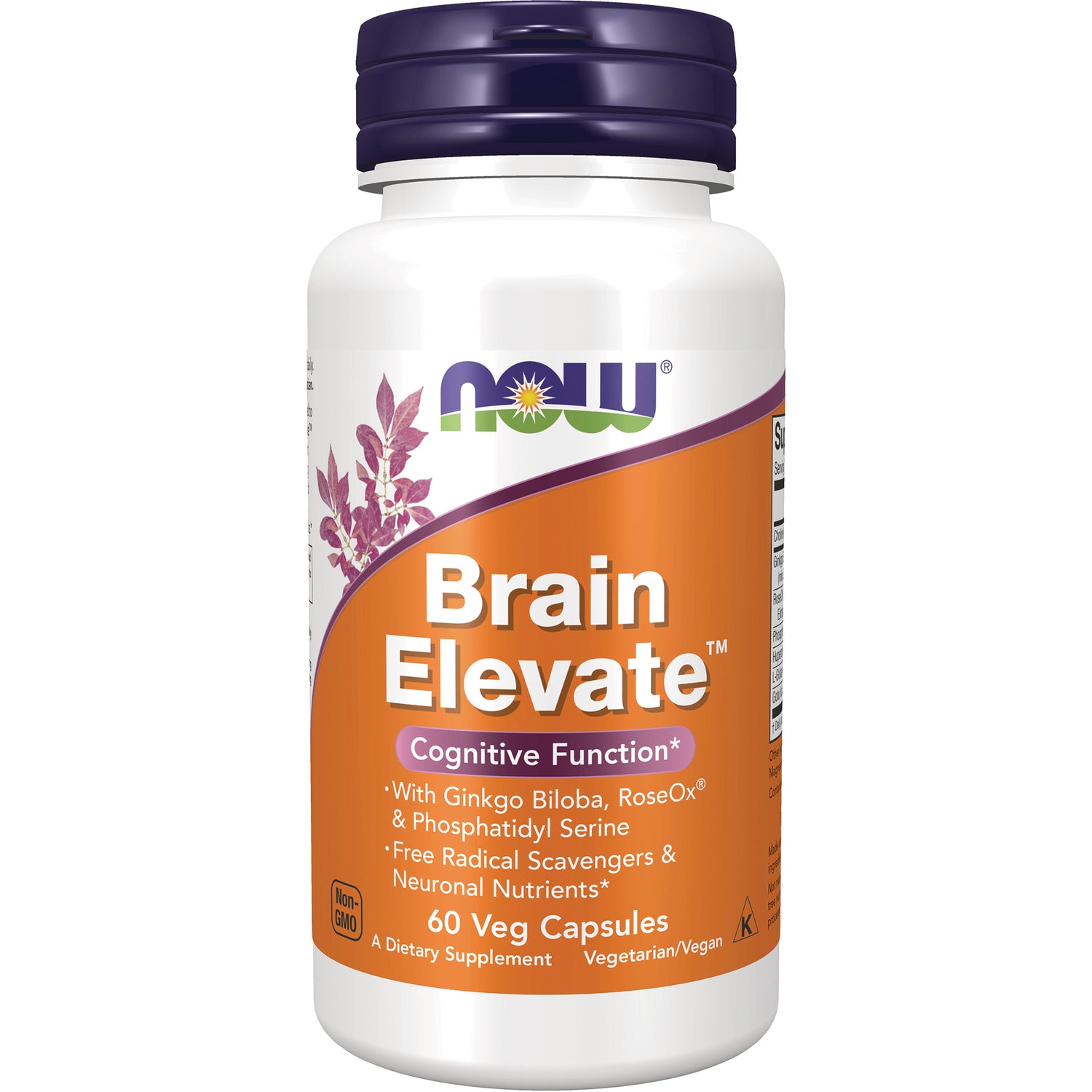 NWF407 | NOW Brain Elevate bottle front label reading Cognitive Function 60 Veg Capsules dietary supplement