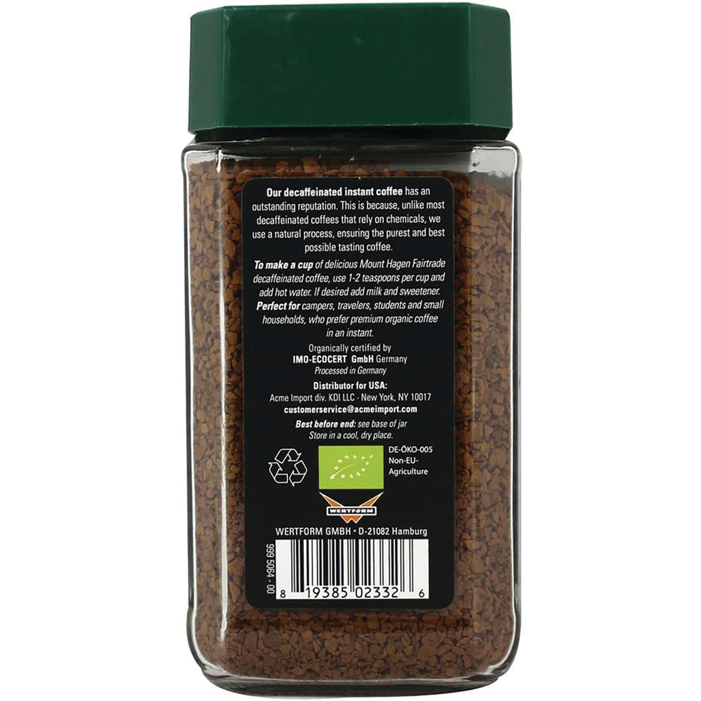 MTH005 | Back of glass jar of instant coffee showing ingredient and usage text, certifications and barcode - Thumbnail