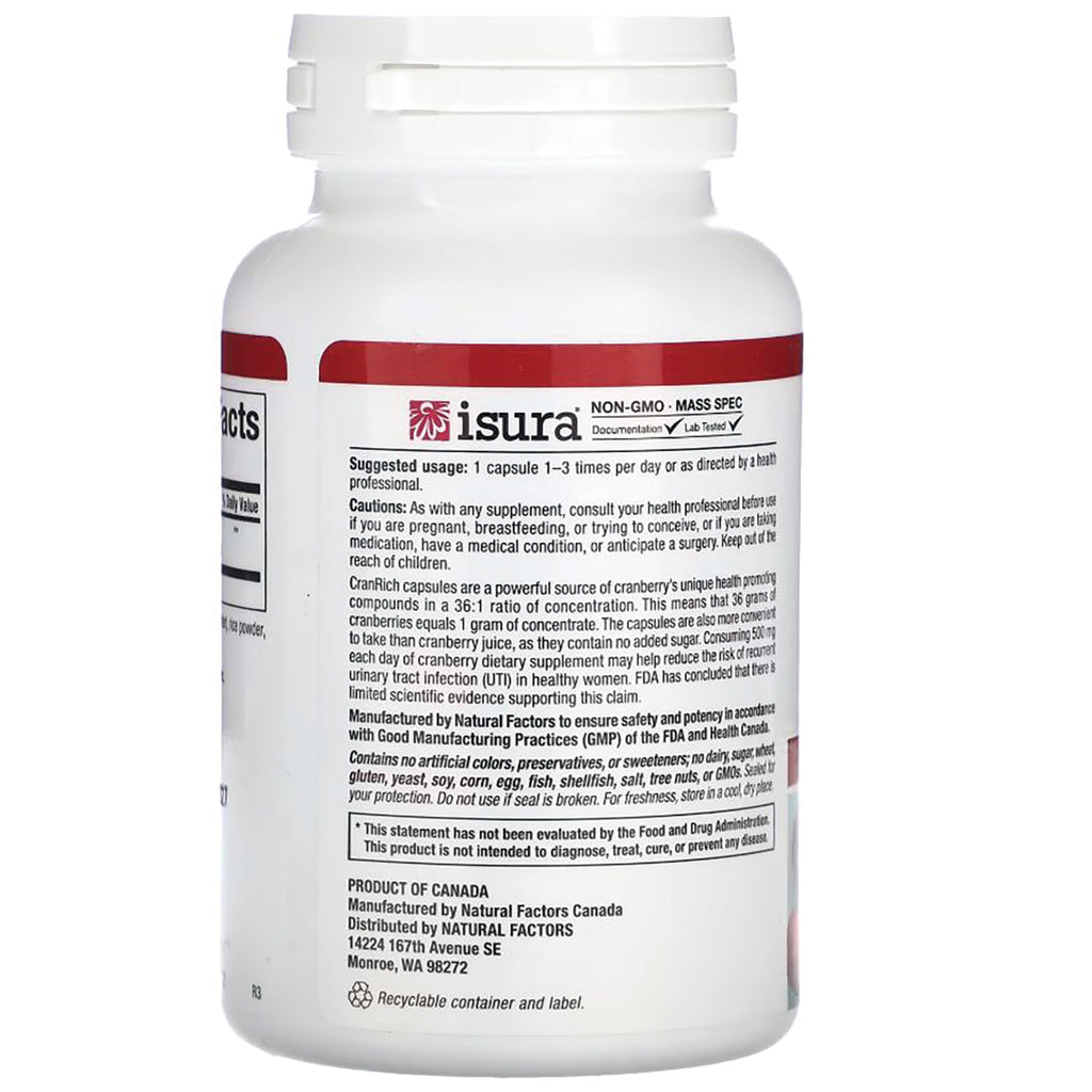 NFC142 | back label of white supplement bottle showing ingredients, cautions, usage directions and manufacturer info - Thumbnail