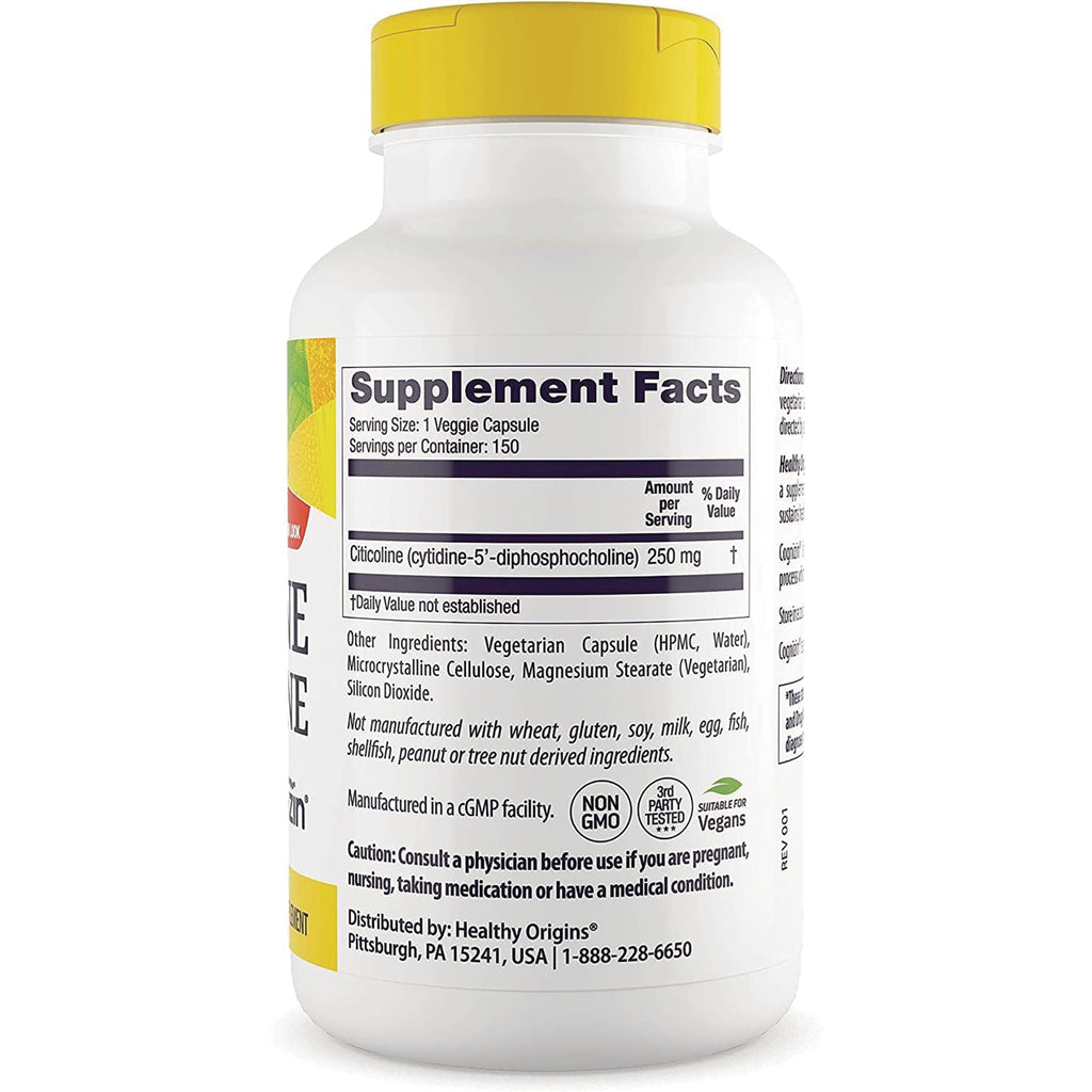 HRG009 | Back label of white supplement bottle with yellow cap showing Supplement Facts panel, ingredients, and warnings - Thumbnail