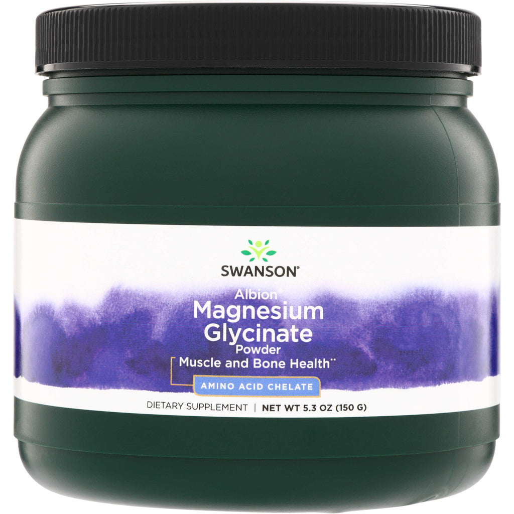 SWU860 | Swanson Albion Magnesium Glycinate Powder supplement, Muscle and Bone Health, net wt 5.3 oz (150 g) - Thumbnail