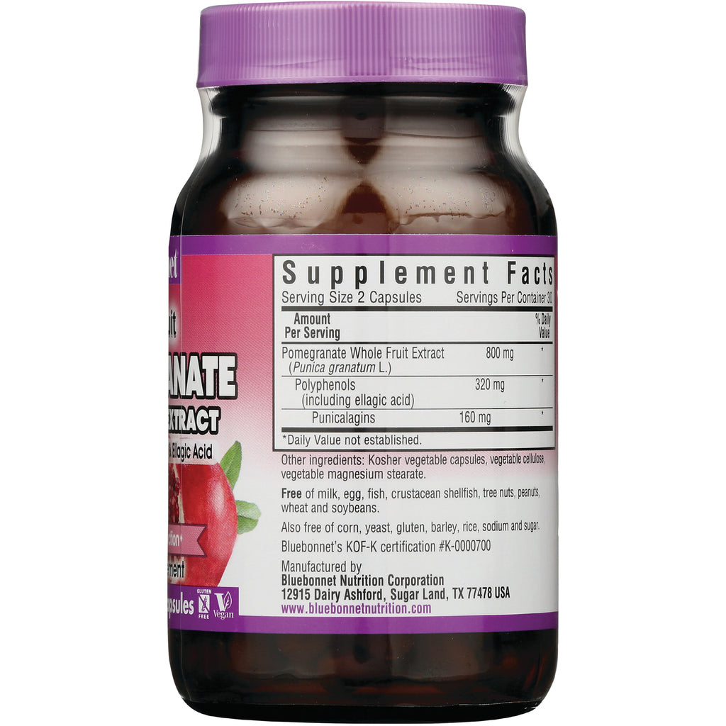 BLU119 | Supplement facts panel and ingredients on back of pomegranate extract bottle - Thumbnail